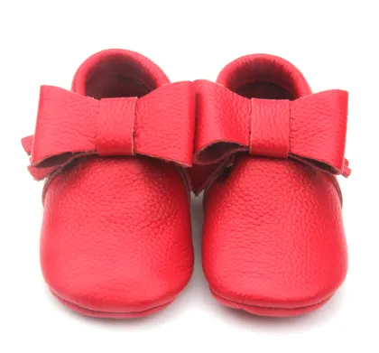 Red Baby Shoes Tassel Bow Cow Leather Baby Shoes in Bulk