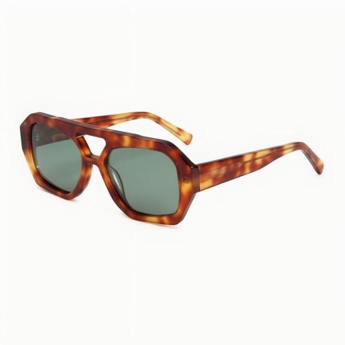Modern Double-Bridge Aviator Acetate Sunglasses