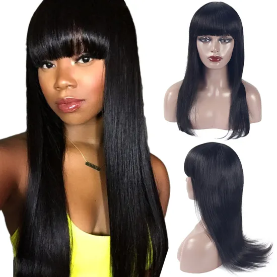 Brazilian straight lace front wig 100% human hair,human hair wig with bang,straight wig human hair Pre Plucked
