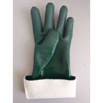 Green chemical PVC coated gloves sandy finish 14inch