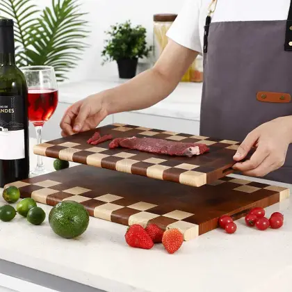 New Large & Thick Ash Wood End Grain Cutting Board with Mosaic Pattern - Shop Now!