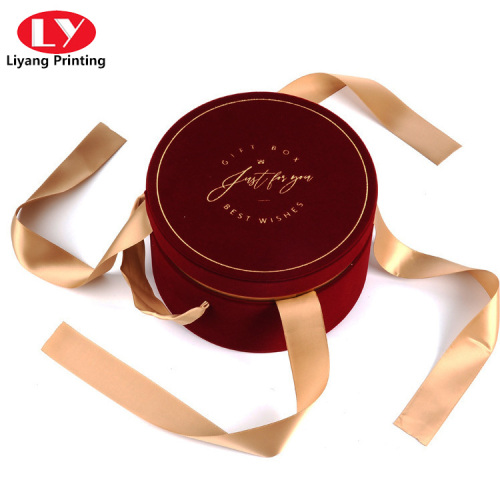 Custom Round Flower Cosmetic Packaging Box with Ribbon