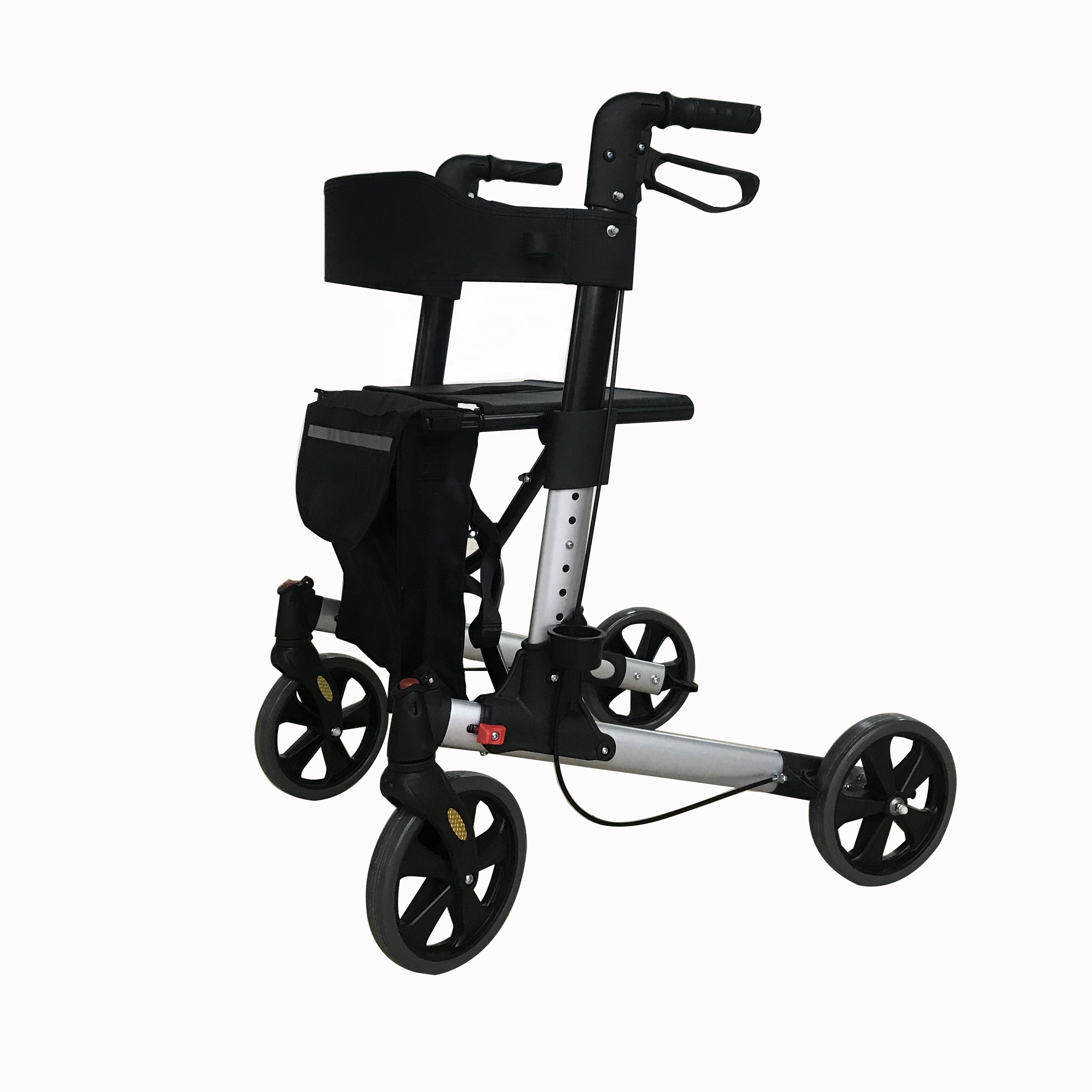 Double Folding Aluminum Upright Walking Rollator for Senior