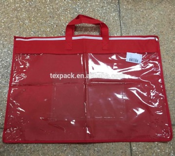 Red non-woven pillow carry bags with pocket for insert