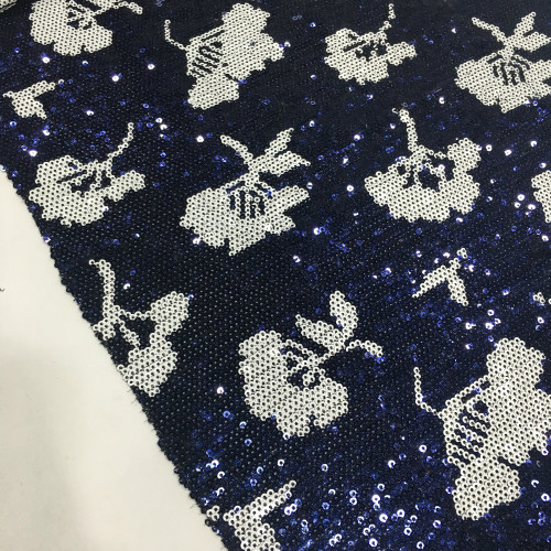 Chalk White Flower Sequins Mesh Embroidery Fabric