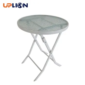 Uplion Outdoor Round Metal Glass Foldable Patio Cafe Table