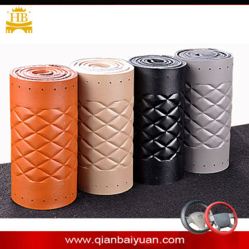 2014 new design fiber leather genuine leather automobile steering wheel cover/hand sewing steering wheel cover