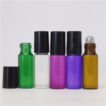 glossy surface 8ml green glass roll on bottle with metal roller ball