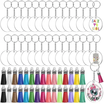 120 Pcs DIY Acrylic Key Chain Set - Custom Clear Acrylic Keychains with Tassels (4 Inch)