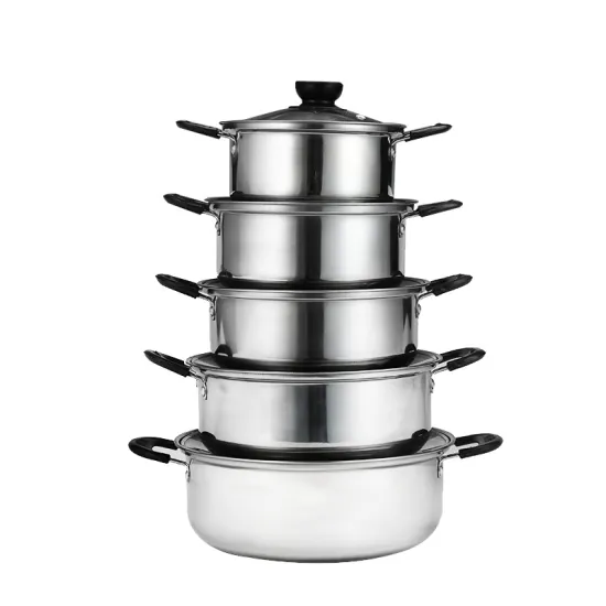10PCS Hot Sale Arc Pot Stainless Steel Cooking Casserole Cookware Kitchen Pot Set
