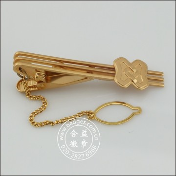 Gold Tie Clip with Badge and Chain, Stickpin (GZHY-TC-072)