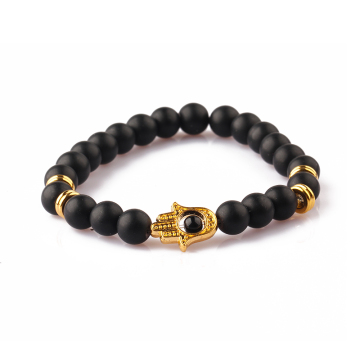 Handmade Jewelry Matte Onyx Beads Turkish Style Hamsa Bracelet Yoga Jewelry