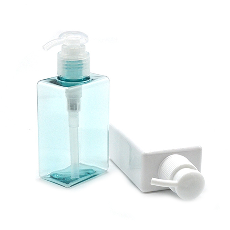 Fábrica oem 100ml 150ml transparente azul cuadrado de la bomba cosmética botella de jabón de lavado a mano biberón