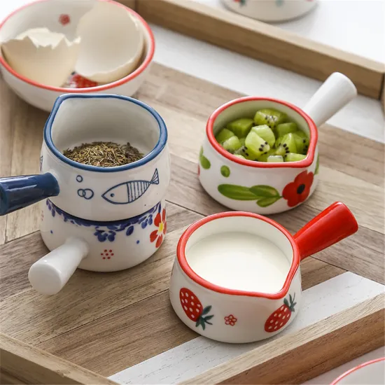 Ceramic Mini Sauce Pan Milk Jug Coffee Pot Fruit Cup Cookware Cute Strawberry Kitchen Cookware Pot Bowl With Handle Sugar Bowl