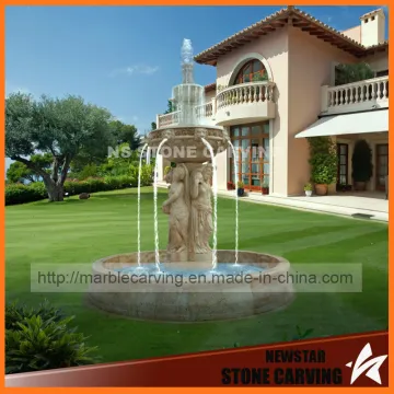 Small Garden Travertine Water Fountain with Lions and Statues