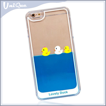 Newest popular 3D floating cute duck transparent Moving glitter liquid water phone case for apple iphone 6plus 7 plus back cover
