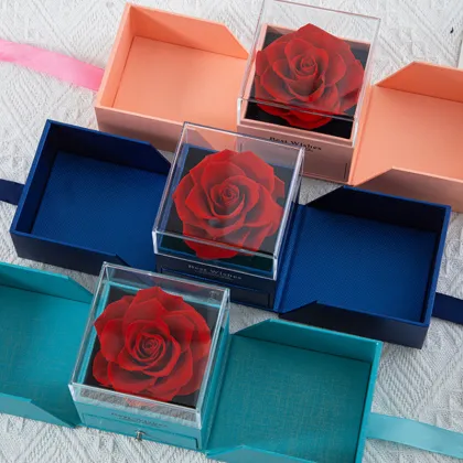 Wholesale Acrylic Square Flower Jewelry Gift Box with Forever Roses