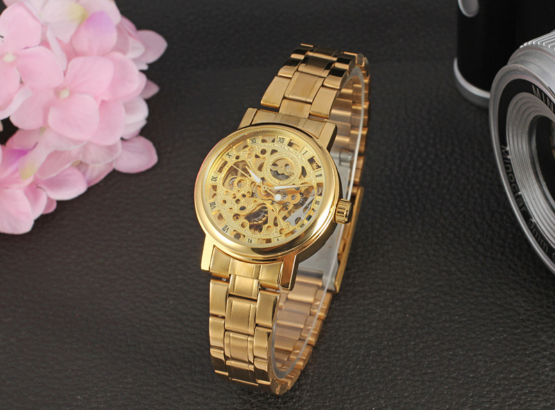 wholesale stainless steel band watch with visible mechanism