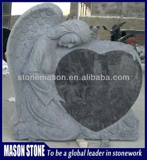 tombstone angel engraved black granite traditional