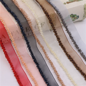 High-Quality Multi-Color Handmade Guarnicao de Renda: French Mesh Tulle Beaded Lace Trim