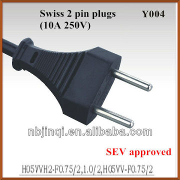 Swiss 2 pin power plug (SEV approved) with AC power cord