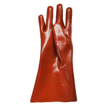 PVC rojo oscuro PVC liso Guantes resistentes a los ácidos 30 cm