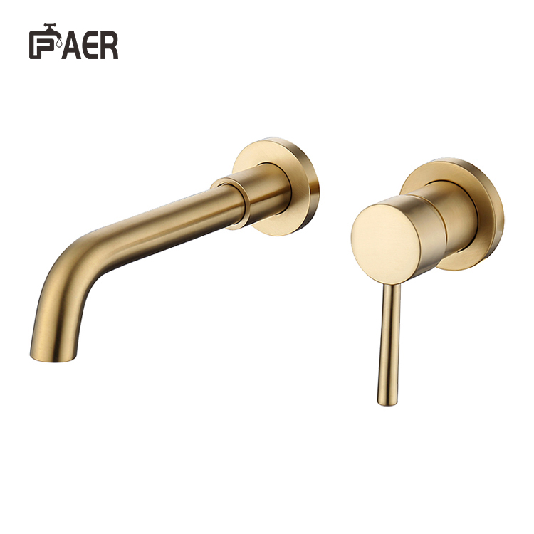 Modern Brushed Gold Wall-Mounted Double-Hole Faucet