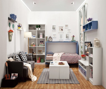 Horizontal White Single Murphy Bed With Desk Stable