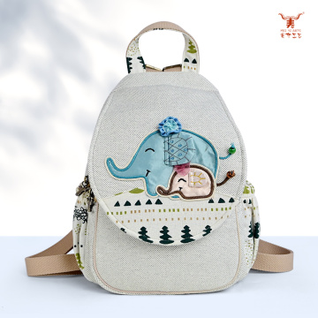 Mochila Étnica Elefante Padre-Hijo de Algodón y Lino Hecha a Mano