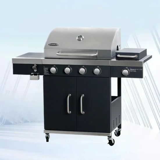 4 Burner Freestanding Gas Grill Stainless Steel Barbecue Grill with Side Burner