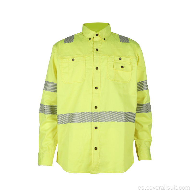 Camisa de trabajo de la industria de algodón Hi Vis retardante de llama