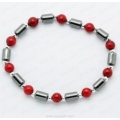 Bracelet hématite avec perles rondes corail rouge