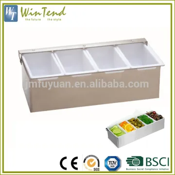 Condiment holder ice cooled 4 compartment acrylic condiment tay with acrylic lid