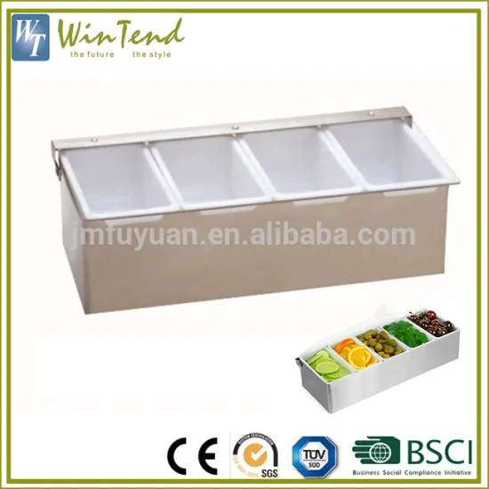 Condiment holder ice cooled 4 compartment acrylic condiment tay with acrylic lid