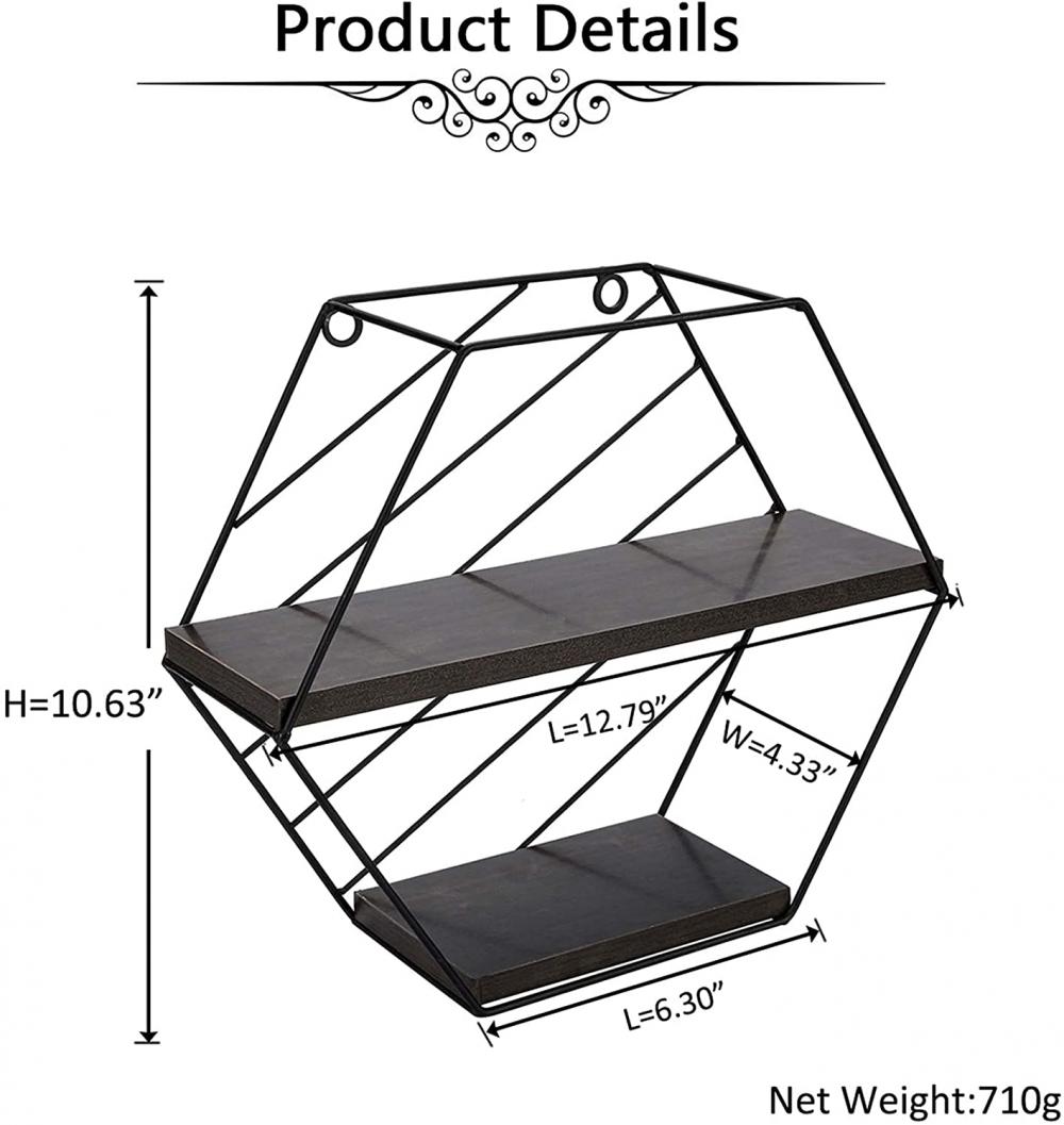 Estantes flotantes del hexágono negro para la pared