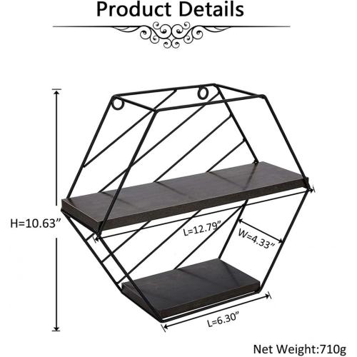 Estantes flotantes del hexágono negro para la pared