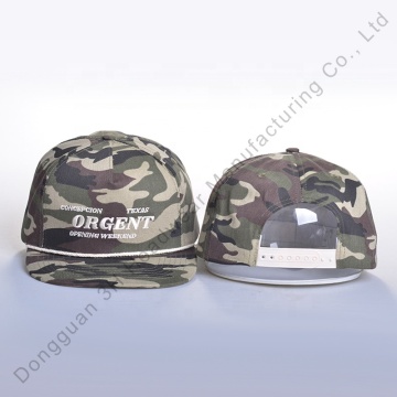 Custom Embroidery Camo Rope Hats - High Quality 5 Panel Flat Brim Snapbacks