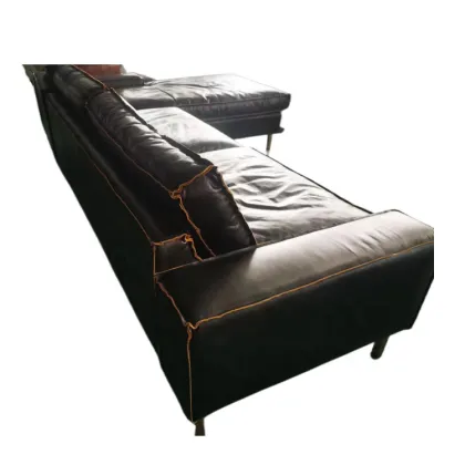 Luxury Customized Black Imperial Leather L Shape Sofa Set for Living Room