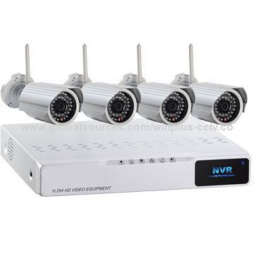 Wireless 4CH 720P Surveillance NVR Kits with 20m IR Distance, 1,080px Playback