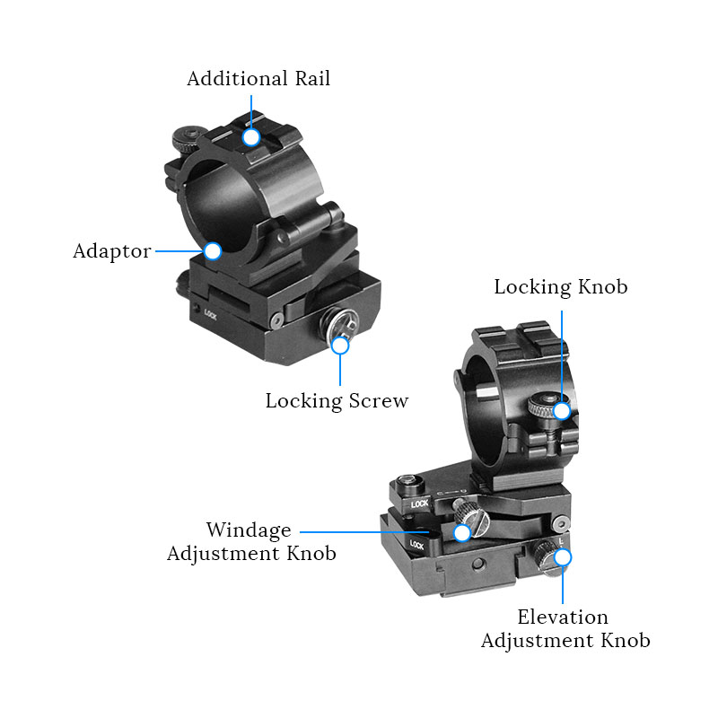 High Quality 25.4mm Ring Tactical Laser Sight Flashlight Rifle Scope Mount Adjustable Elevation Windage for 20mm Rail System