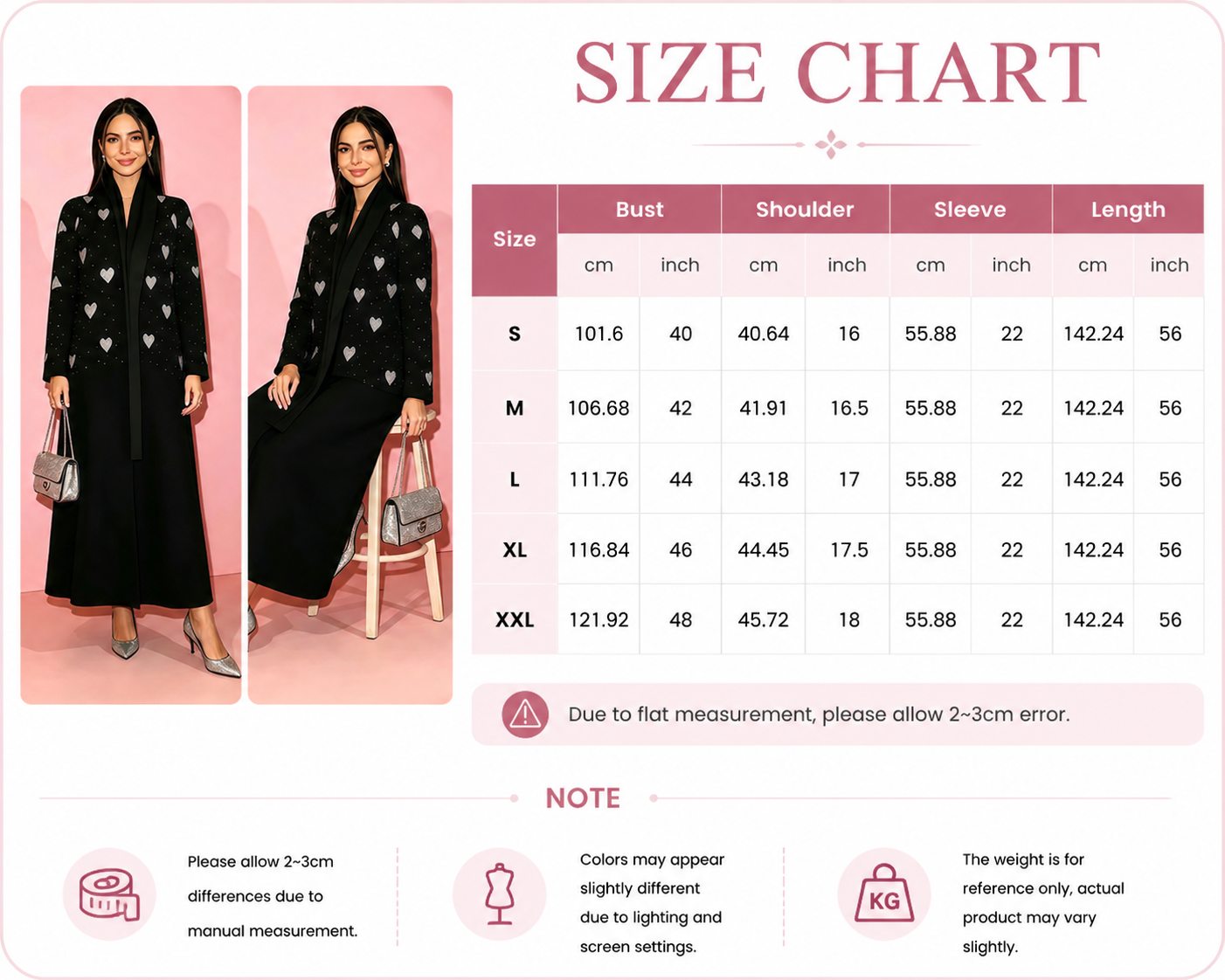 Crystal Heart Crepe Open Abaya with Rhinestone Detail