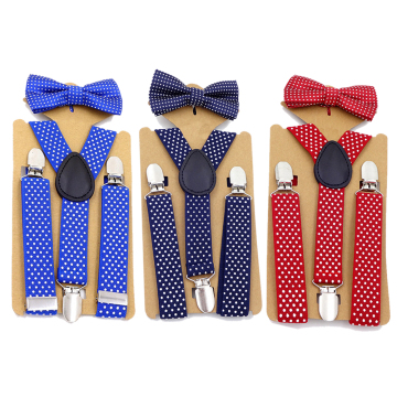 Black Y-Shape Polka Dot S bretelles avec Bowtie Set pour les mariages pour enfants