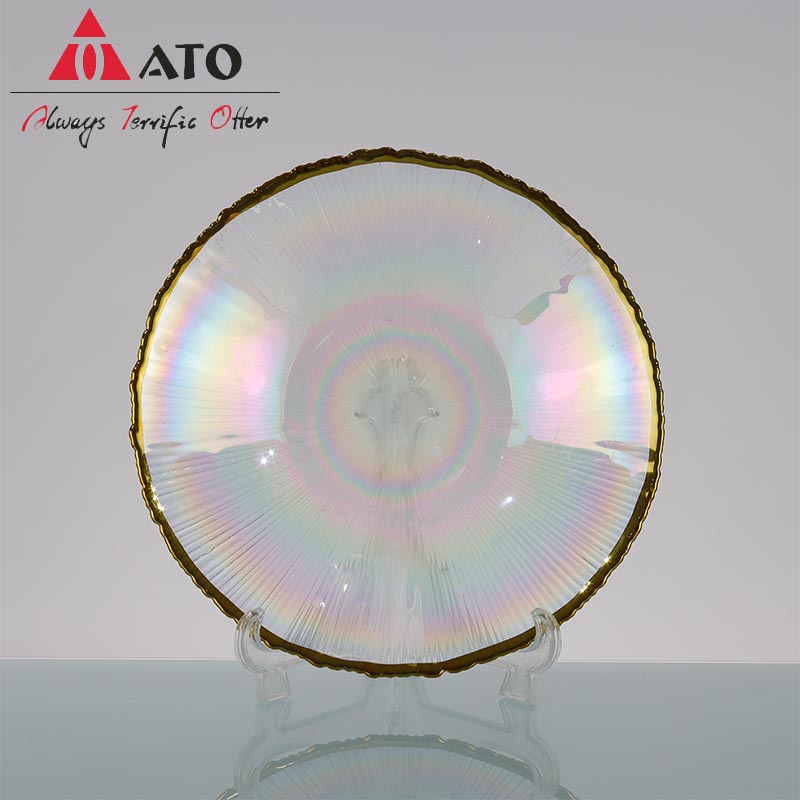 Clear glass plate bowl gold plating fruit plate