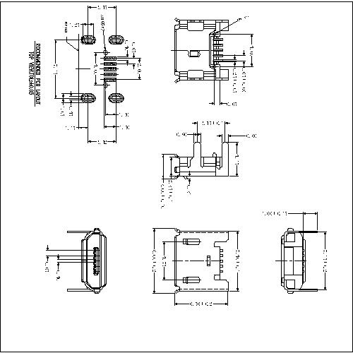 MUFM41 41-MICRO USB 5P F DIP B TYPE WITH POST,LONGER CONTACT 1.8MM(4 LEGS THROUGH HOLE) 