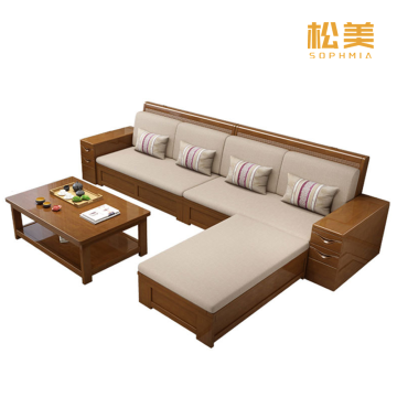 L-образный секционный диван из массива дерева