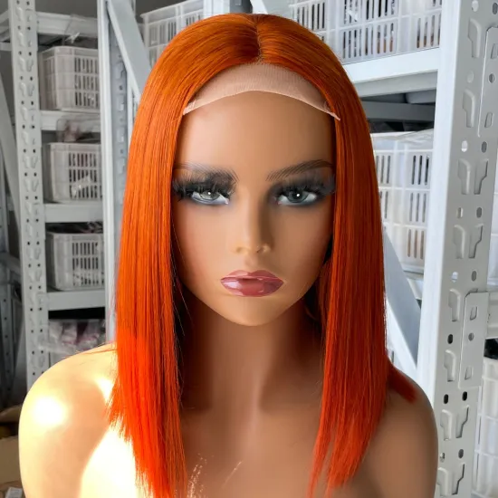 Orange Colored Human Hair Wig Straight Short Bob Lace Front Wig Summer Pixie Blunt Cut Brazilian Remy Wig For Black Women