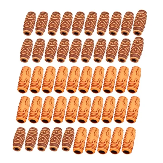 Factory Price Printed Flower Wood Beads Wooden Craft Loose Rice Shape Hair Beads