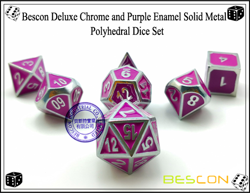 Bescon Deluxe Chrome and Purple Enamel Solid Metal Polyhedral Role Playing RPG Game Dice Set (7 Die in Pack)-1