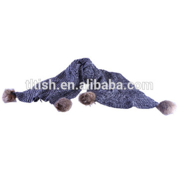 stylish design jacquard knitted scarf with balls