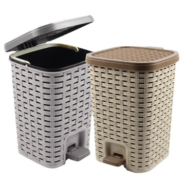 New Arrival Hotel Guest Room Commercial Plastic Trash Can with Lid and Rattan Design